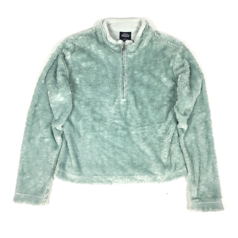 MARKER Furry Pullover Polartec Sweatshirt Half Zip Fuzzy Cozy Aqua Size Medium